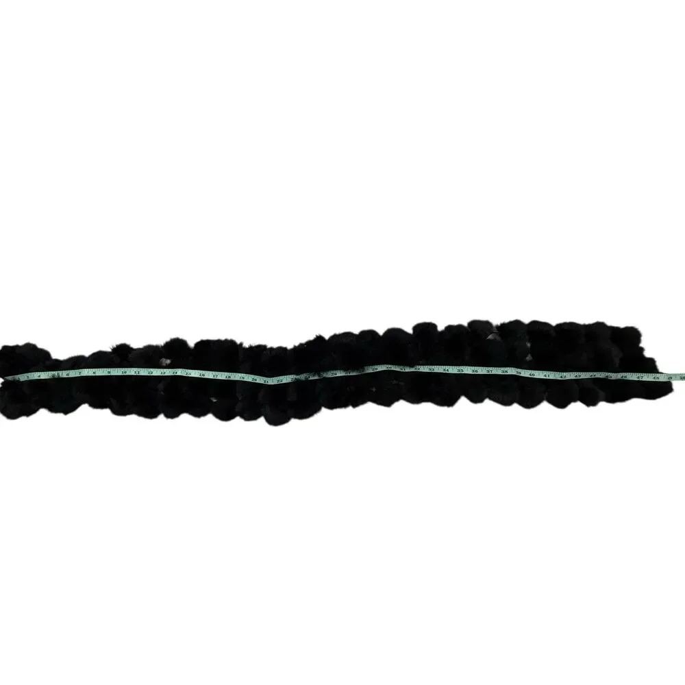 100% Genuine Rabbit Fur Black Balls 3 Rows Pompons Scarf 49 x 5
